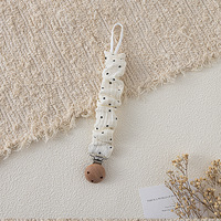 Attache-sucette artisanale en coton mousseline style bohème, motif floral vintage, avec chaîne en bois de hêtre à volants pour bébé