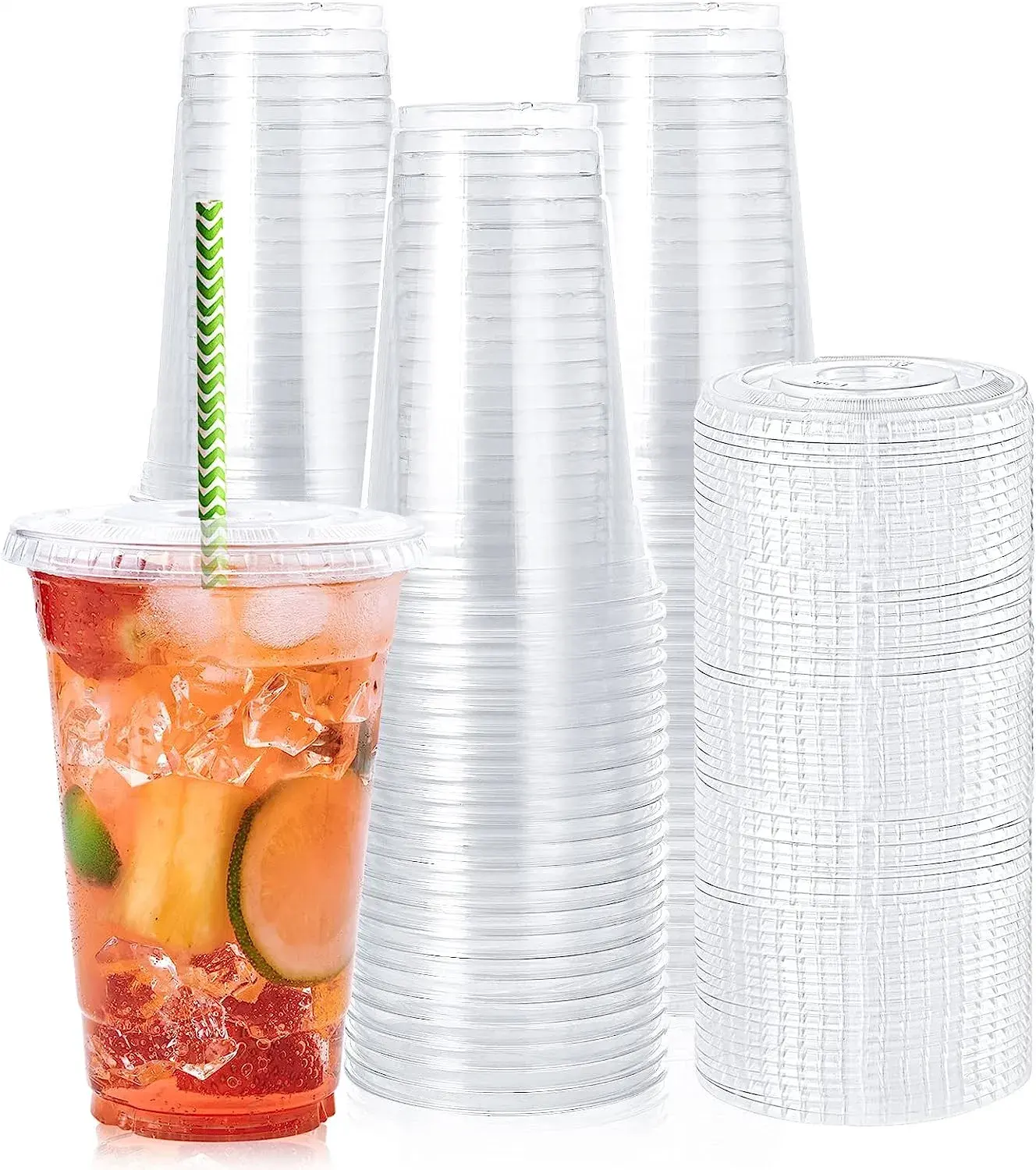 Wholesale Custom Logo Cold Pet Plastic Cup Beverage Drinks Disposable Cups High Transparency Clear Fruits Juice Cups With Lids