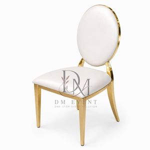 Chaise de mariage ronde rembourrée avec dossier en acier inoxydable doré et coussin blanc pour événements de mariage et banquets - Sièges pour événements - Product Image 2