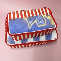 Lot de 3 cubes de rangement en nylon rayé avec logo personnalisé, fenêtre transparente et poignée pour bagages de voyage