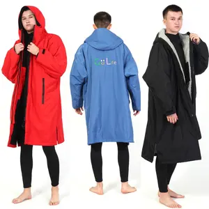 Custom Logo Winter Long Sleeves Fleece Lining Dry Surf Changing Robe Waterproof for Beach Swimming