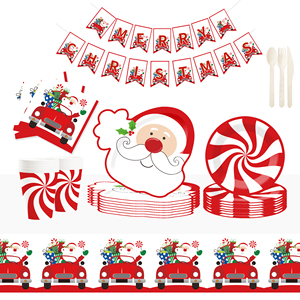 DAMAI Santa Claus and Ganggang Sugar Novelty-shaped Disposable Paper Plates, Paper Cups, Napkins for Christmas Parties - Product Image 1