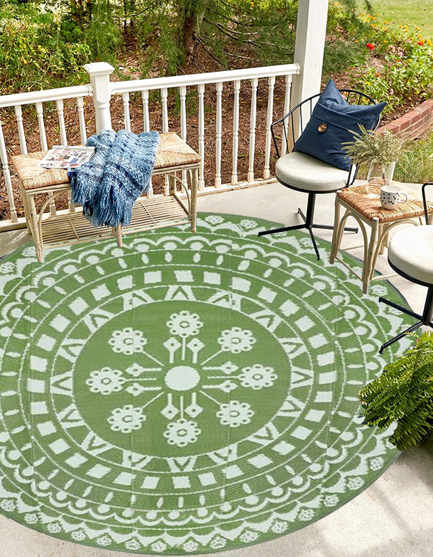 Green Round Outdoor Carpet Lightweight Quick