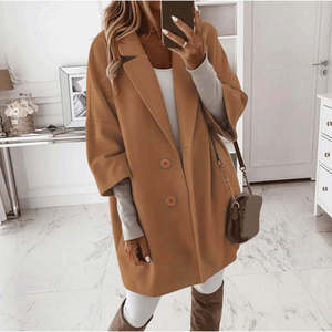 Manteau en laine mélangée pour femme, marron, mi-long, double boutonnage, chaud, vêtement d'extérieur pour l'hiver - Product Image 1