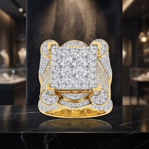 Anillo de Cóctel de Oro Sólido de 14K de Lujo para Mujer con Moissanita de Corte Brillante Redondo, Diseño Geométrico, Joyería de Boda - Product Image 4