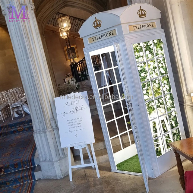 MILE Wedding British Antique White Red Telephone Phone Booth Decoration With Mail Box & Bench for Wedding Props