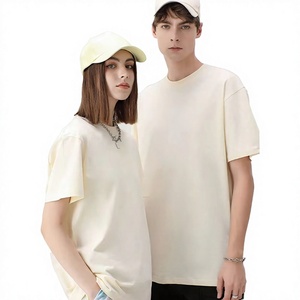 เสื้อยืดคอกลมแขนสั้นทรงโอเวอร์ไซส์ ผ้าเจอร์ซีย์คอตตอน 100% สีพื้น เสื้อลำลองผู้ชาย - Product Image 1