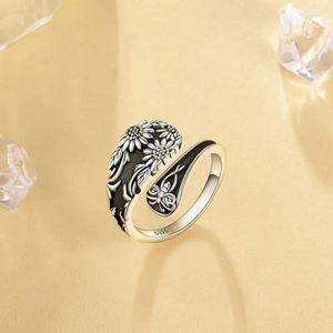 2026 New Arrival Bohemian <b>Spoon</b>-Shaped Open <b>Ring</b> Unisex Accessories Retro Antique Silver Sunflower <b>Ring</b> Gifts for Women - Product Image 2