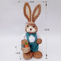 Figurine de lapin en paille faite à la main, décoration rustique de table pour Pâques, ornement animalier pour la présentation de printemps