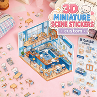 Kit d'autocollants de scène miniature 3D personnalisés, ensemble mignon de café et boulangerie en PET pour bricolage, loisirs créatifs de scrapbooking