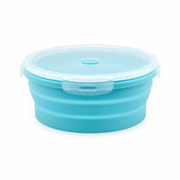 Boîte à lunch ronde pliable en silicone, grande taille, compatible micro-ondes, avec couvercle verrouillable, pour la préparation des repas et les voyages (vente en gros)