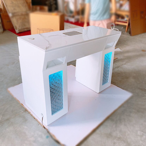 Bàn làm móng chuyên nghiệp cao cấp mặt đá cẩm thạch trắng hồng có máy hút bụi và đèn LED - Product Image 4