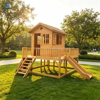 Cabane de jeu en bois Skyacross pour enfants, avec toboggan et grande structure d'escalade, pour l'extérieur, modèle maison d'arbre, export