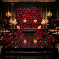 Mur de fleurs artificielles rouge foncé, toile de fond florale artificielle de roses et pivoines pour la décoration de mariages et d'événements hôteliers