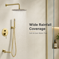 Ensemble de douche encastré en laiton doré brossé avec système de pluie et douchette à main, robinet de baignoire, vente en gros fabricant