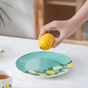 Assiette en céramique mignonne motif citron, rose, blanc, vert, ronde, pour steak, salade de fruits, dessert, vaisselle de <span class=keywords><strong>cuisine</strong></span>, <span class=keywords><strong>cadeau</strong></span> - Product Image 3