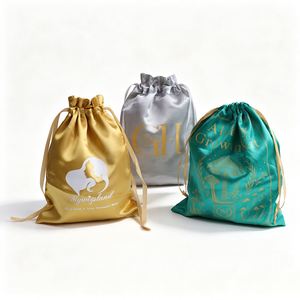 Sacs cadeaux en satin sur mesure, sacs en soie pour cosmétiques, sacs en satin pour emballage de chaussures, de perruques, avec logo - Product Image 1