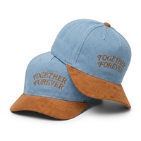Casquette de baseball en jean personnalisée brodée « Sporty Together Forever » avec visière en velours côtelé bleue, bicolore, pour mariage, boucle dorée, unisexe