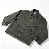 Veste d'hiver décontractée pour homme en toile de coton, style vintage délavé, coupe cargo, col rabattable, fermeture éclair intégrale, coupe ample, écologique, avec logo personnalisé