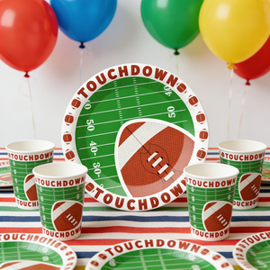 DAMAI Sports Themed Party Tableware Set with Rugby <b>Pattern</b> Includes Round <b>Paper</b> Plates Cups Napkins Serves 8 Guests - Product Image 1