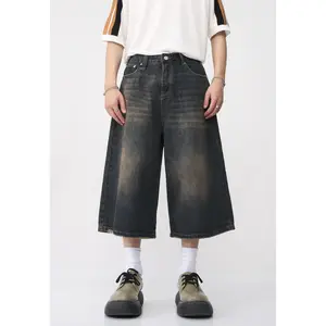 Custom Mens Summer Straight Loose Skate Denim Jeans Plus Size Pants Vintage Baggy Shorts Cropped Jeans Retro Denim Shorts Men