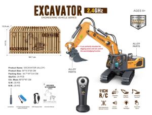 Excavatrice télécommandée 2,4 GHz à 11 canaux, jouet <span class=keywords><strong>en</strong></span> alliage RC, véhicule de chantier avec son et lumière, jouet de construction pour enfants - Product Image 1