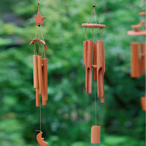 Campanas de Viento de Bambú Hechas a Mano con Acabado Natural, Adorno Colgante para Jardín Exterior, Estilo Chino, Forma Irregular - Product Image 4