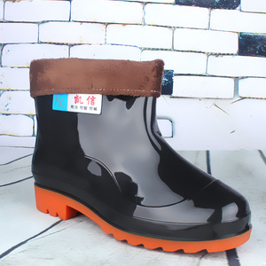 Bottes de pluie courtes pour hommes, noires, doublées de polaire, semelle épaisse, pour la cuisine, la lessive, le travail, la sécurité, utilisation automne-hiver - Product Image 3
