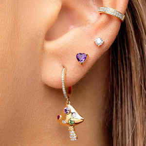 أقراط هوجي من الفضة عيار 14 قيراط ذهبية بقوس قزح وأقراط من الزركون غير تقليدي هدية - Product Image 5