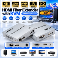 Extender KVM Serat Optik HDMI 20KM 4K 60Hz, Transmitter dan Receiver HDMI Melalui Serat dengan Keyboard USB, Mouse, RS232, IR