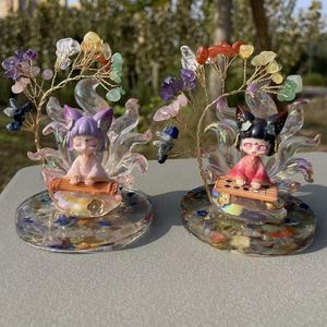 ของตกแต่งเฟิงสุ่ยคริสตัลธรรมชาติขายส่ง รูปปั้นจิ้งจอกเก้าหางนางฟ้าตัวเล็กทำจากเรซิ่น ต้นไม้เงินเจ็ดจักระ - Product Image 4