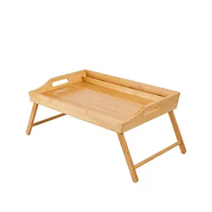 Bamboo Bed Tray Table with Folding Legs Serving Portable Laptop Tray Snack Tray