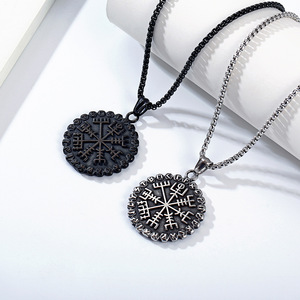 Nordic Viking Snowflake Compass Necklace for Men - Personalized Artistic Retro Viking Pendant - Dongguan <b>Titanium</b> Steel Jewelry - Product Image 2