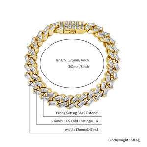 Bracelet unisexe tendance hip-hop européen et américain, collier cubain 12 mm, pierre naturelle taillée en T, fermoir à ressort, insert en fer - Product Image 4