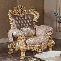 Ensemble de canapés en bois de style européen, luxe, feuille d'or, design traditionnel, meubles de maison, tissu sculpté, forme carrée, pour salon