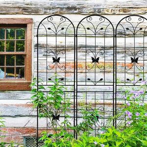Lot de 4 <span class=keywords><strong>treillis</strong></span> de jardin en métal antirouille, <span class=keywords><strong>treillis</strong></span> de jardin en fer forgé, clôture noire, support de <span class=keywords><strong>fleurs</strong></span> d'extérieur <span class=keywords><strong>pour</strong></span> plantes <span class=keywords><strong>grimpantes</strong></span> - Product Image 3