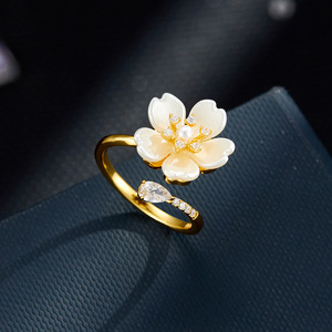 Flower Pearl Open <b>Ring</b> <b>Adjustable</b> Gold Plated Wedding Jewelry R12867 - Product Image 1
