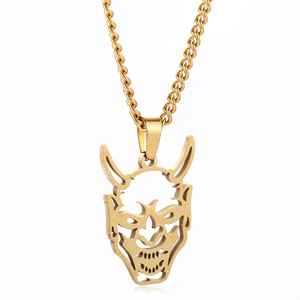 Prajna Mặt nạ ma Mặt dây chuyền retro phong cách thép không gỉ sừng bò hợp thời trang mô hình chữ thập Halloween ma quỷ ma quỷ Vòng cổ - Product Image 5