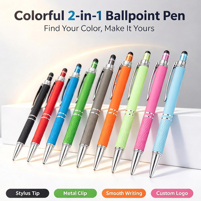 New Arrival Custom Stylus Pens Multicolor Wholesale Ballpoint Pens with Logo Printed Soft Touch Rubber Metal Pen Stylus Touch
