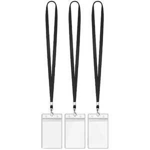 PU leather <b>ID</b> card <b>holder</b>, double-sided transparent horizontal and vertical card <b>holder</b>, black lanyard, name tag, school badge, - Product Image 5