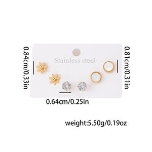 Boucles <span class=keywords><strong>d</strong></span>'oreilles géométriques en <span class=keywords><strong>trois</strong></span> parties, modèle E0949-E0957, design floral en chiffres romains, kevlar, pierre naturelle, électroplaqué - Product Image 4