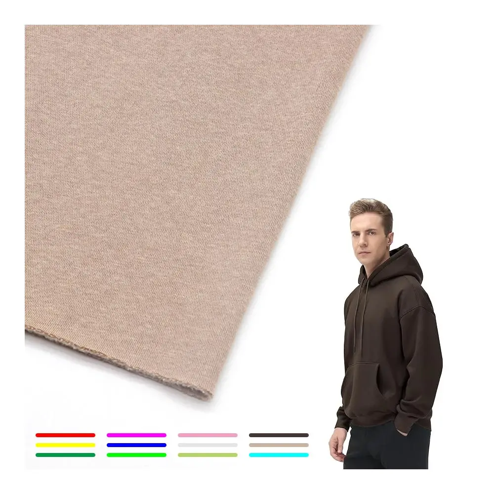 Tissu à capuche CVC personnalisé 260gsm 59.7% coton 40.3% tissu tricoté en polaire brossée teint en polyester pour sweat-shirt