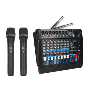 Mezclador de audio para fiesta en casa, amplificador ecualizador de 8 canales, mezclador profesional de DJ con 2 micrófonos inalámbricos - Product Image 1