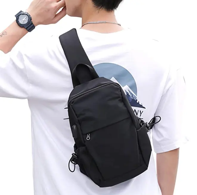 small black sling crossbody bag lightweight waterproof shoulder bag for men