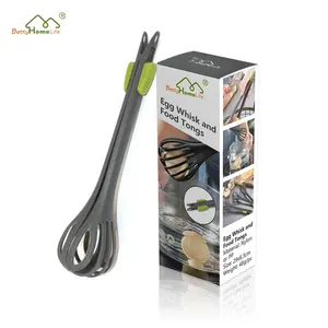 Hot Selling Multi-Use Nylon Roterende Ei Garde 2 In 1 Eierklopper Met Tong Spaghetti Tong Voedselclip