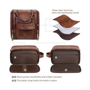 Trousse de Toilette <span class=keywords><strong>Homme</strong></span> de Voyage Luxe Vintage avec Logo Personnalisé, Double Couche, Poignée, en <span class=keywords><strong>Cuir</strong></span> PU Imperméable, <span class=keywords><strong>Sac</strong></span> Suspendu - Product Image 4