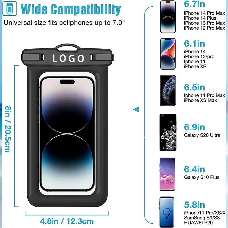 Logotipo personalizado IPX8 Swim PVC Waterproof Cell Mobile Phone Bag Pouch Universal flutuante mergulho Waterproof Phone case