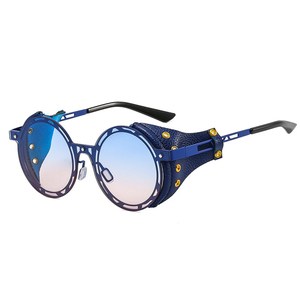 ADE WU JH6308 Rétro Mode Steampunk Lunettes De Soleil En Cuir PU Côté Bouclier Rond Nuances Vintage Gothique Lunettes De Soleil - Product Image 3