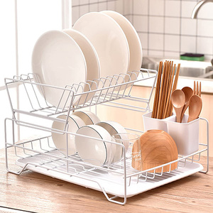 Toptan paslanmaz çelik 2 katmanlı büyük kapasiteli mutfak bulaşık kurutma rafı modern tasarım mutfak donanım koleksiyonu - Product Image 5