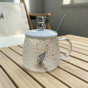 Vente en gros d'usine : Tasse à café en verre avec couvercle en forme d'ours, cadeau artisanal, bouteille d'eau, tasse à café, tasse à thé, tasse à jus, avec cuillère - Product Image 6